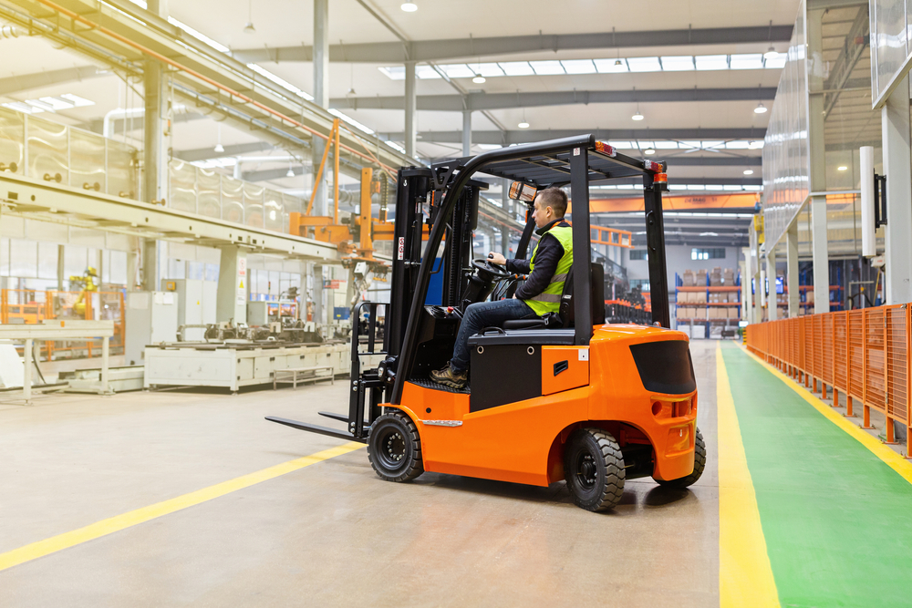 Forklift in warehouse